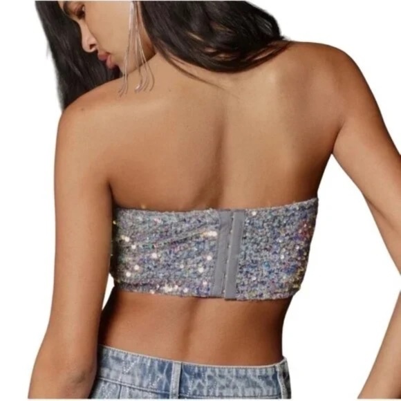NWT Anthropologie Eve Sequin Bralette: Bandeau Edition, Grey Iridescent Size L - Picture 6 of 10